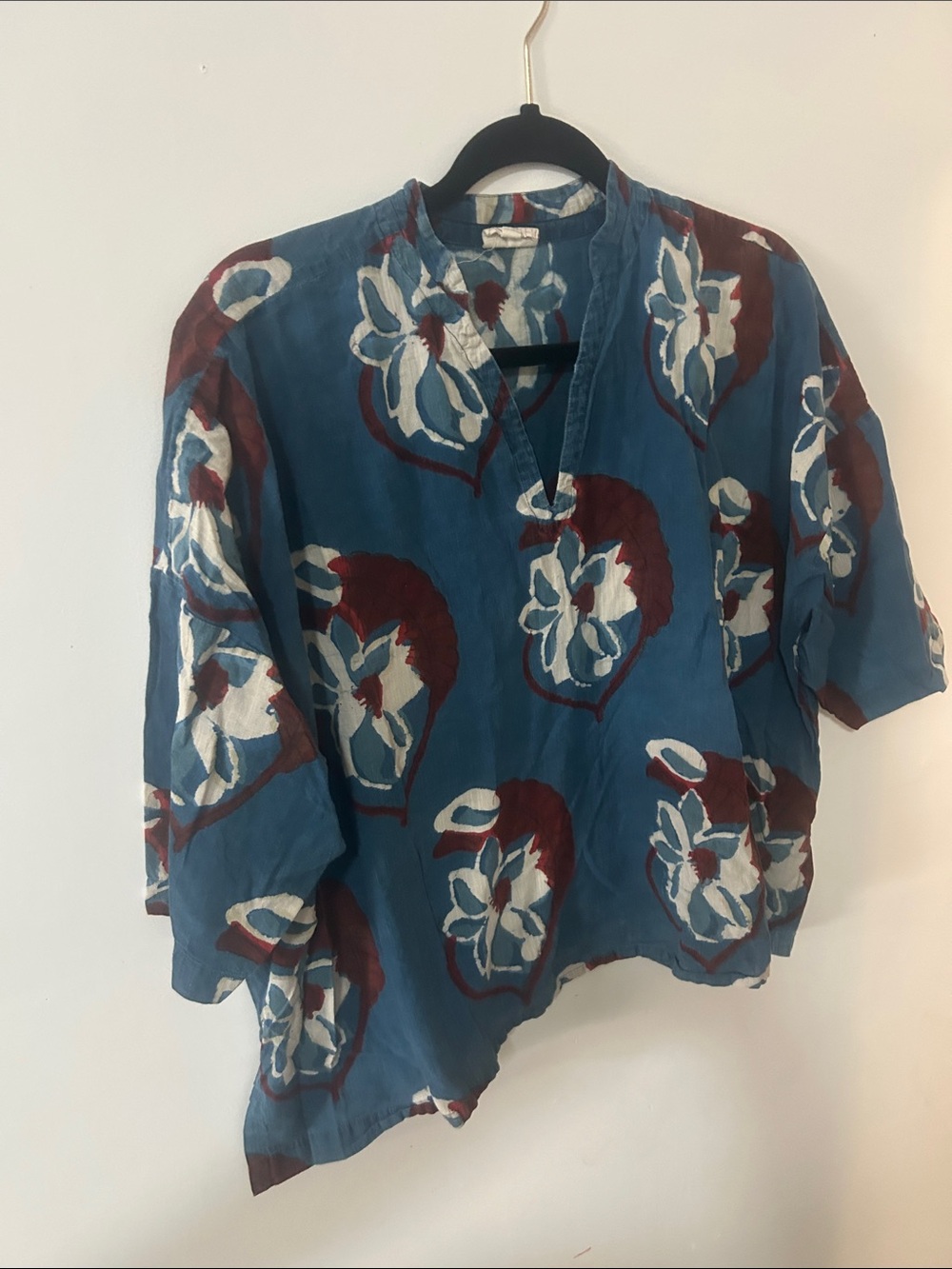 Blue Floral-Print Casual Button-Down Shirt for Women